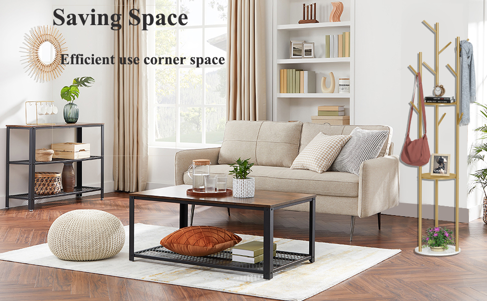 Garderobenständer Kleiderständer Mit 3 Marmor Ablagen Und 9 Kleiderhaken, Standgarderobe Luxus Goldene Metall Garderobe 172cm 13 Coat Rack Stand with 3 Storage Shelves and 6 Hooks Enterway Hall Tree forJacket Hats Bag