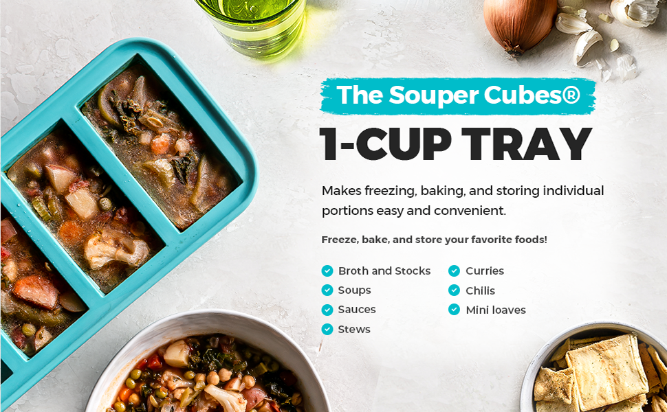 Souper Cubes 1Cup ExtraLarge Silicone Freezing Tray With