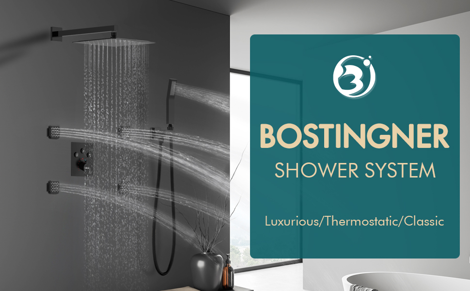 Bostingner Rain Shower System with Body Spray Jets Thermostatic Wall M