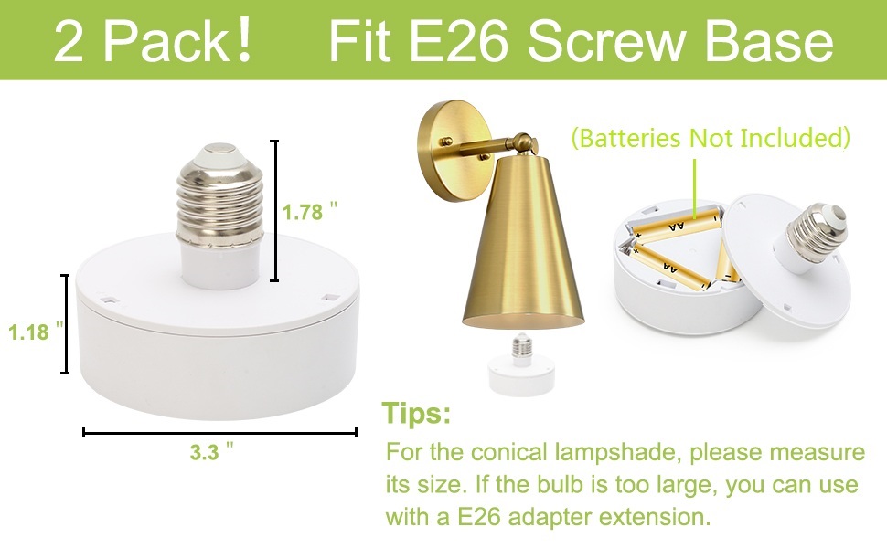 PEESIN E26 Base Battery Operated Light Bulb, 2 Pack Battery Powered