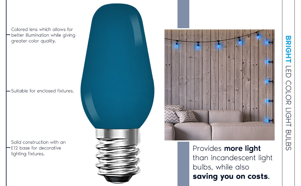 LUXRITE C7 LED Blue Replacement Light Bulbs for String Lights, 0.5W
