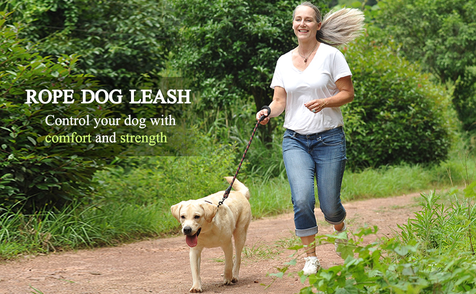 VIVAGLORY Strong Rope Dog Leash, Thick Neoprene Padded Handle Dog Leash