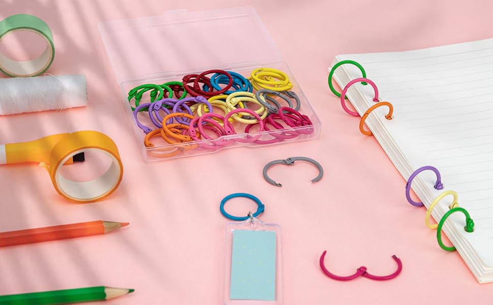 AKONEGE 1 Inch Colorful Loose Leaf Binder Rings (100 Pack