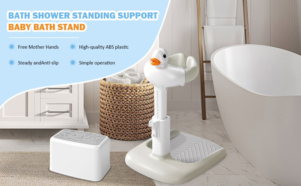 Baby Bath Stand SMLXLXX Adjustable Height Baby Shower Stand With Anti-Slip Base ,Bath Shower Standing Support Stand,Portable Bath Helper Baby,Free Mother Hands Toddler Shower Stand