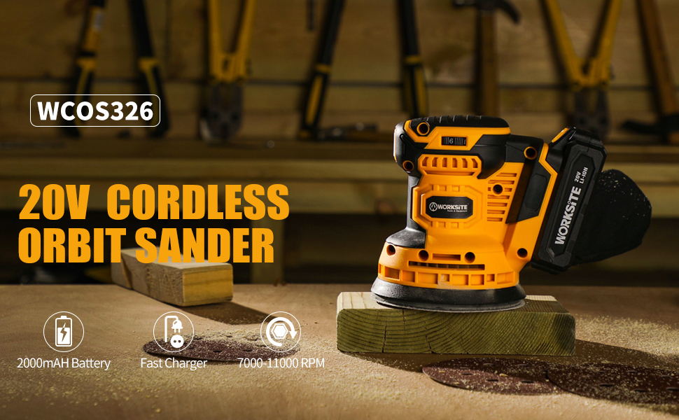 WORKSITE 20V MAX Cordless Random Orbital Sander, 5Inch Variable Speed
