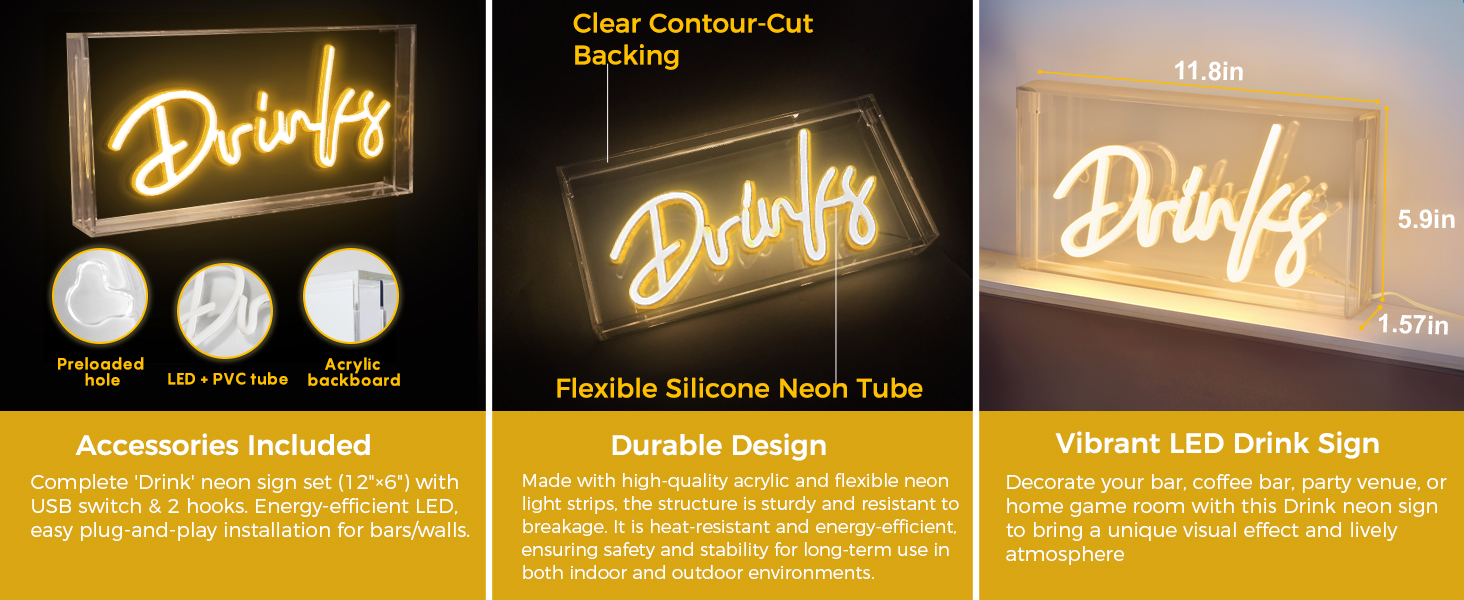 Drink neon signs for home bar