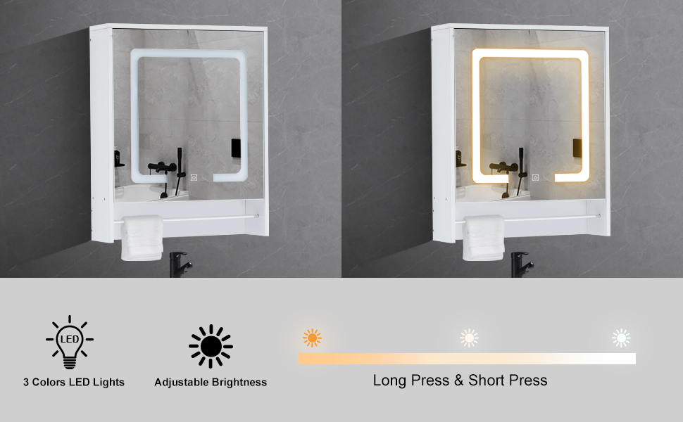 OFCASA LED Bathroom Mirror 1 Door Wall Mounted Storage