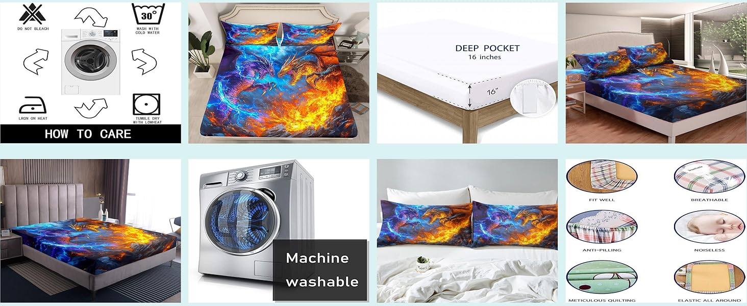 Erosebridal Monster Bed Sheets Set Magic Dragon Sheet Set