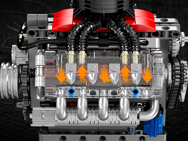 Mould King V8 Engine Model Kit for Adults - 487+ PCS Build Your Own Visible Mini V8 Engine