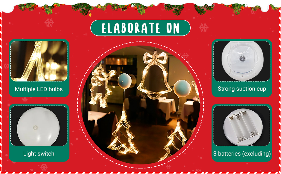 Allssal Christmas Window Lights, 4Pcs Hanging Christmas Lights with