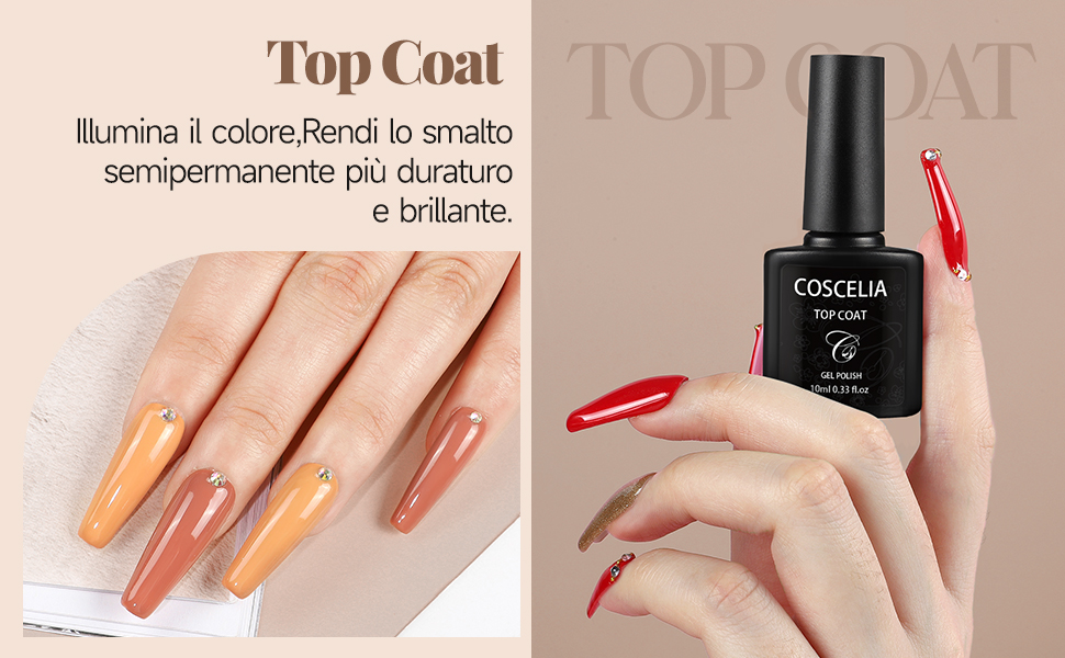 Coscelia Kit Base e Top Coat Semipermanente 10ml, Base Coat e Top Coat