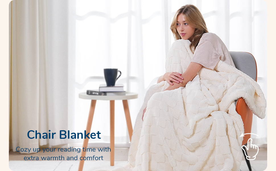 Lessymo Fleece Throw Blanket for Couch, Jacquard Sherpa