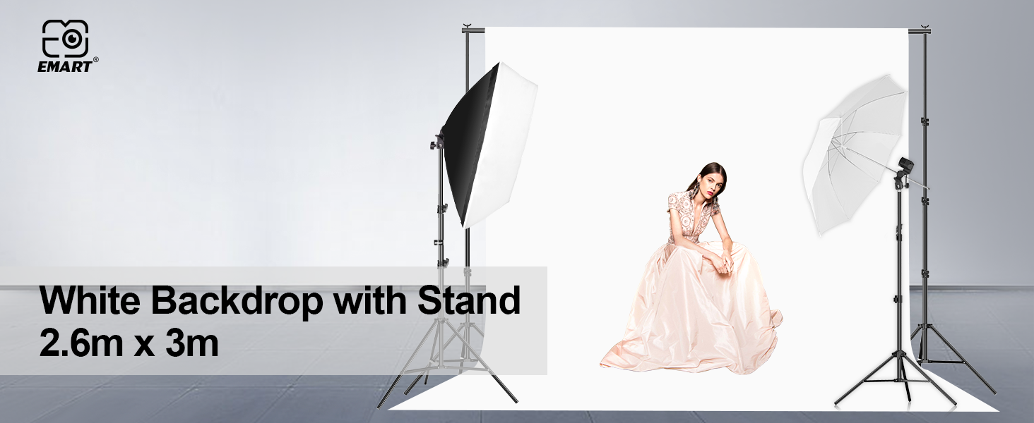 EMART White Backdrop with Stand, 8.5x10ft(2.6x3m) Photography