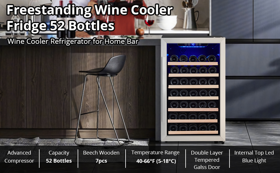 24 Inch Wine Fridge, 52 Bottle Wine Cooler Refrigerator