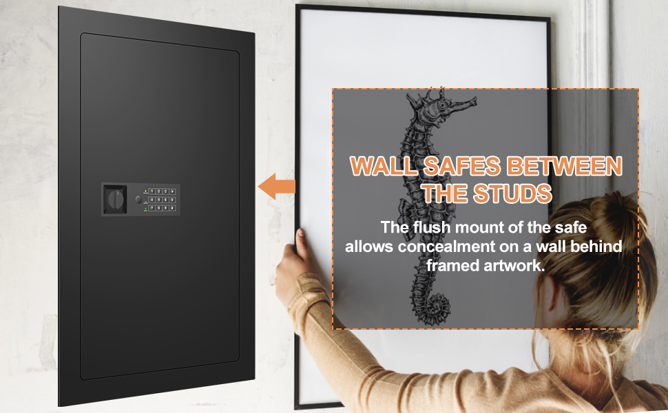 32.08" Tall Fireproof Wall Safes Between the Studs 16" Centers with Digital Keypad and Removable