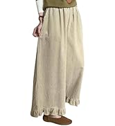 Omoone Womens Winter Corduroy Wide Leg Pants Loose Ruffled Hem Elastic Waist Lounge Palazzo Trous...