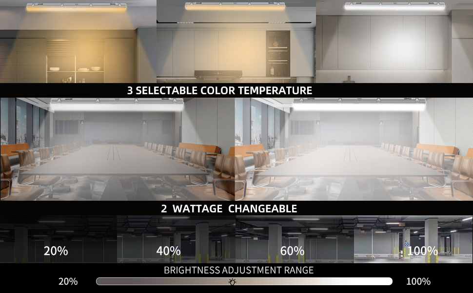 3CCT Switchable and 2-Wattage Selectable Dimmable  LED Vapor Proof Batten Light