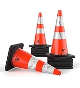 RoadHero 12 Pack Traffic Safety Cones 28 Inch, PVC Cone with Black Weighted Base, Orange Cones wi...