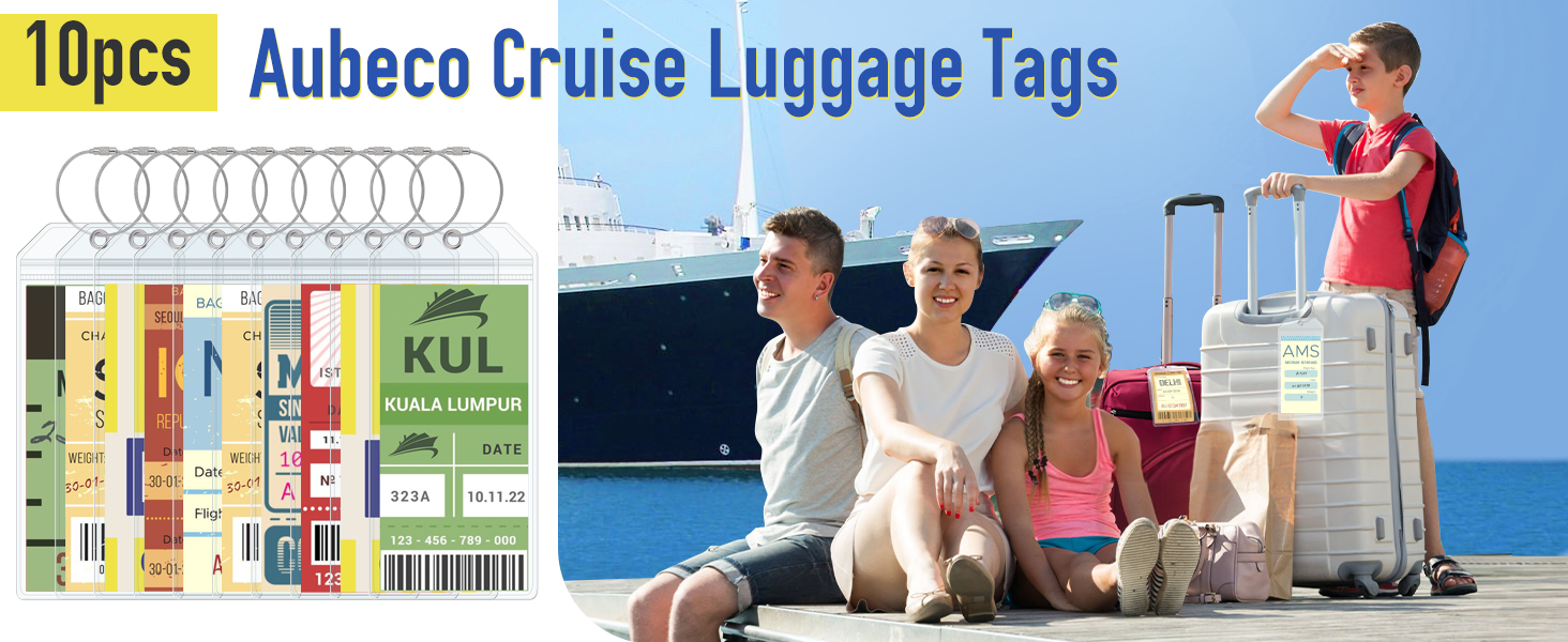 Aubeco 10 Pack Cruise Luggage Tag Holder, Zip Seal Luggage