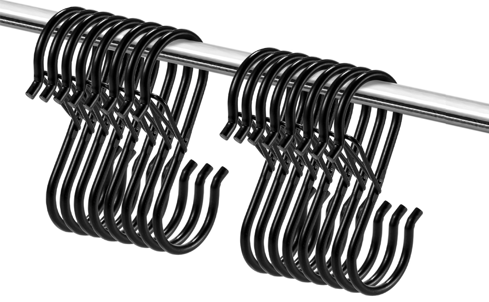 17 Pcs S Hooks for Hanging, Heavy Duty S Shaped Hooks Black, Kitchen