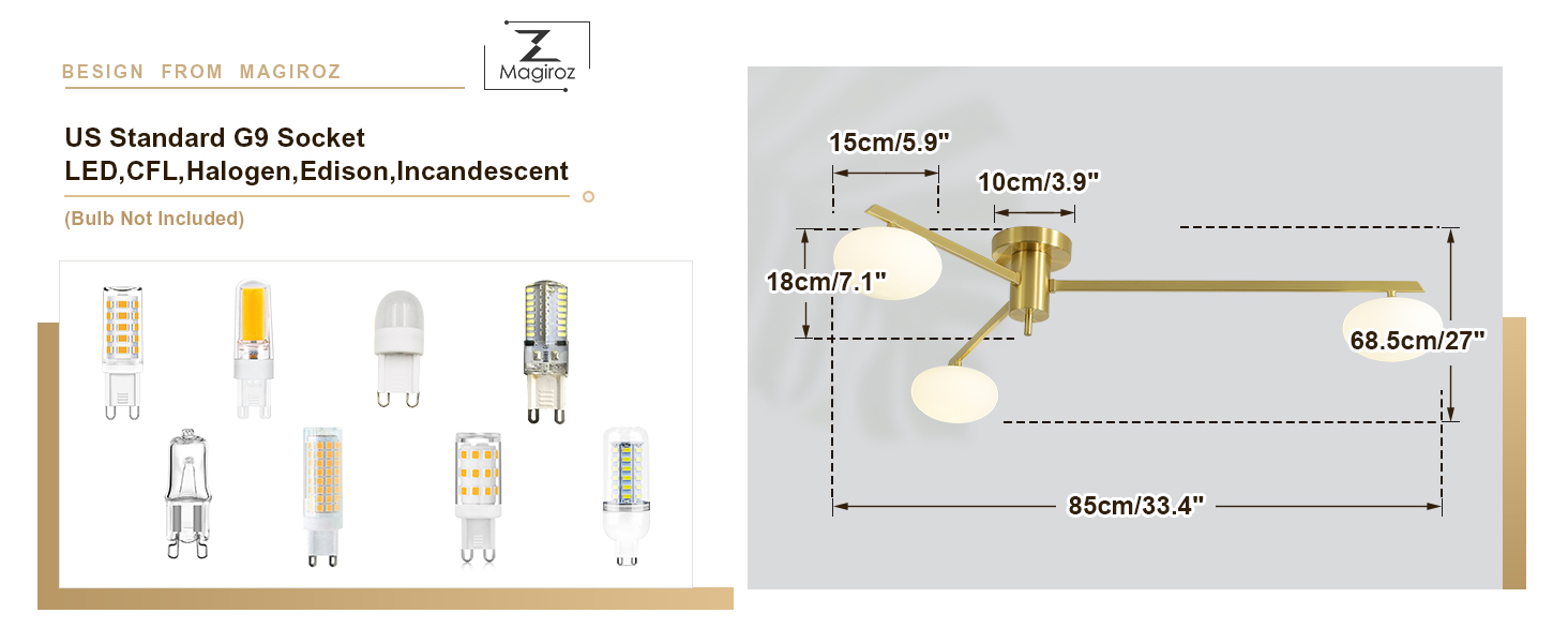 3-Light Gold Semi Flush Mount Ceiling Light