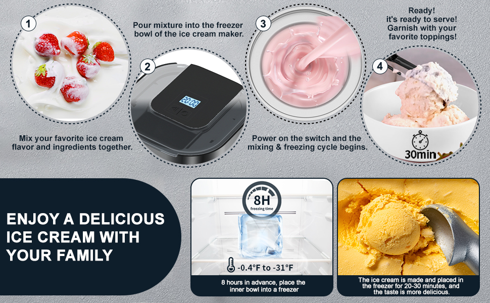 Ice Cream Maker Machine for Home, 1.5 Quart Stainless Steel