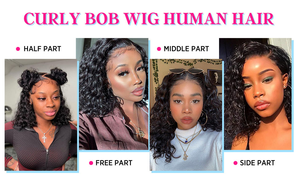 Muaby Curly Bob Wig Human Hair 13X4 Water Wave Lace Front Wig Human Hair Pre