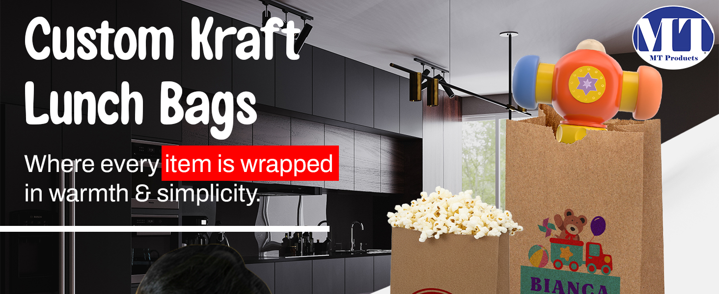 B0FR9PH8ZJ MT Products Custom Printed Brown Paper Bags 2lb. - Personalized Disposable Paper Bags