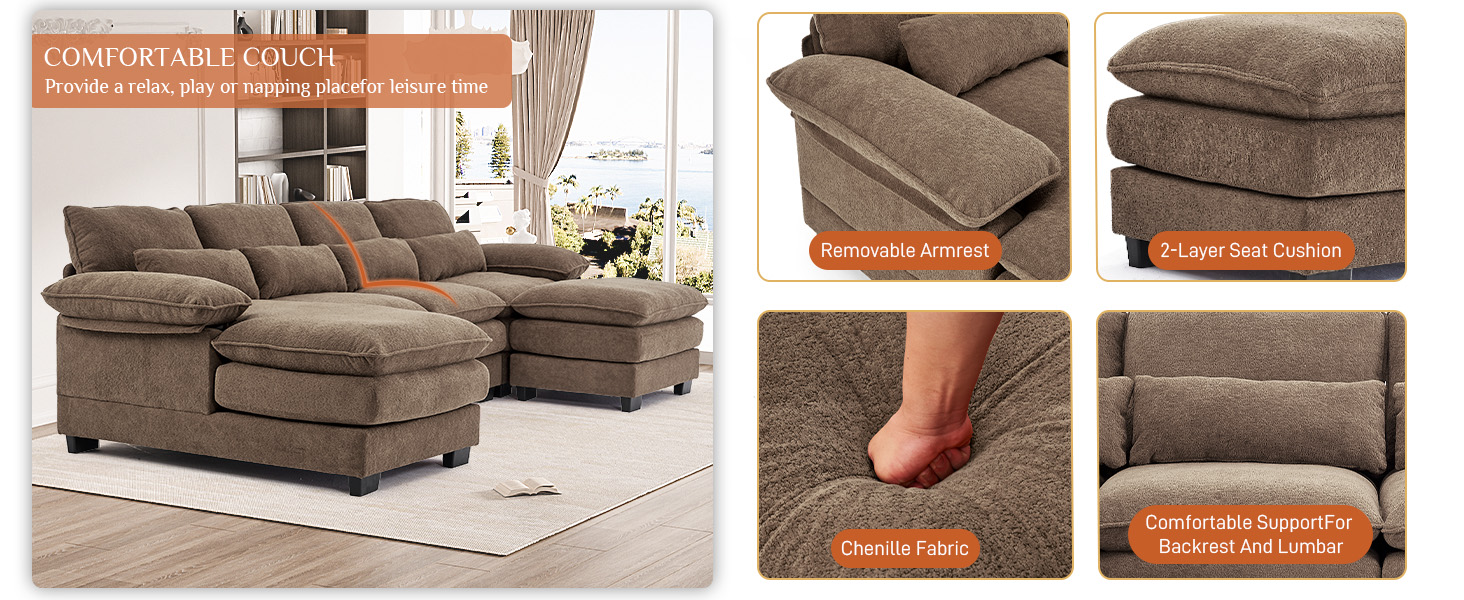 OUYESSIR U Shape Sectional Sofa Cloud Couch for Living Room