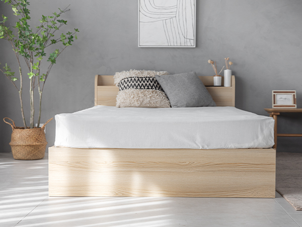 Amazon｜モダンデコ ベッド ダブル 宮棚 収納付き 539L