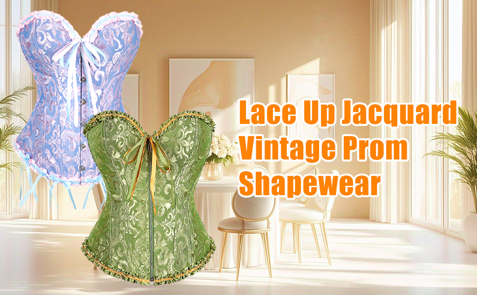 OMZIN Floral Lace Trim Corset for Women Overbust Waist