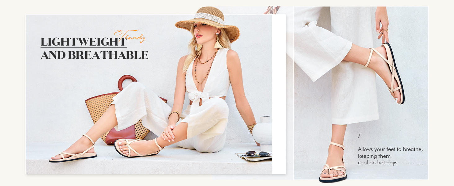Womens Strappy Flat Sandals Comfortable Flip Flop Footbed Sandals Ankle Strap Summer Beach Shoes