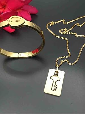 Amazon.com: Carweilon 18K Gold Heart Lock Love Bracelet Bangle Key