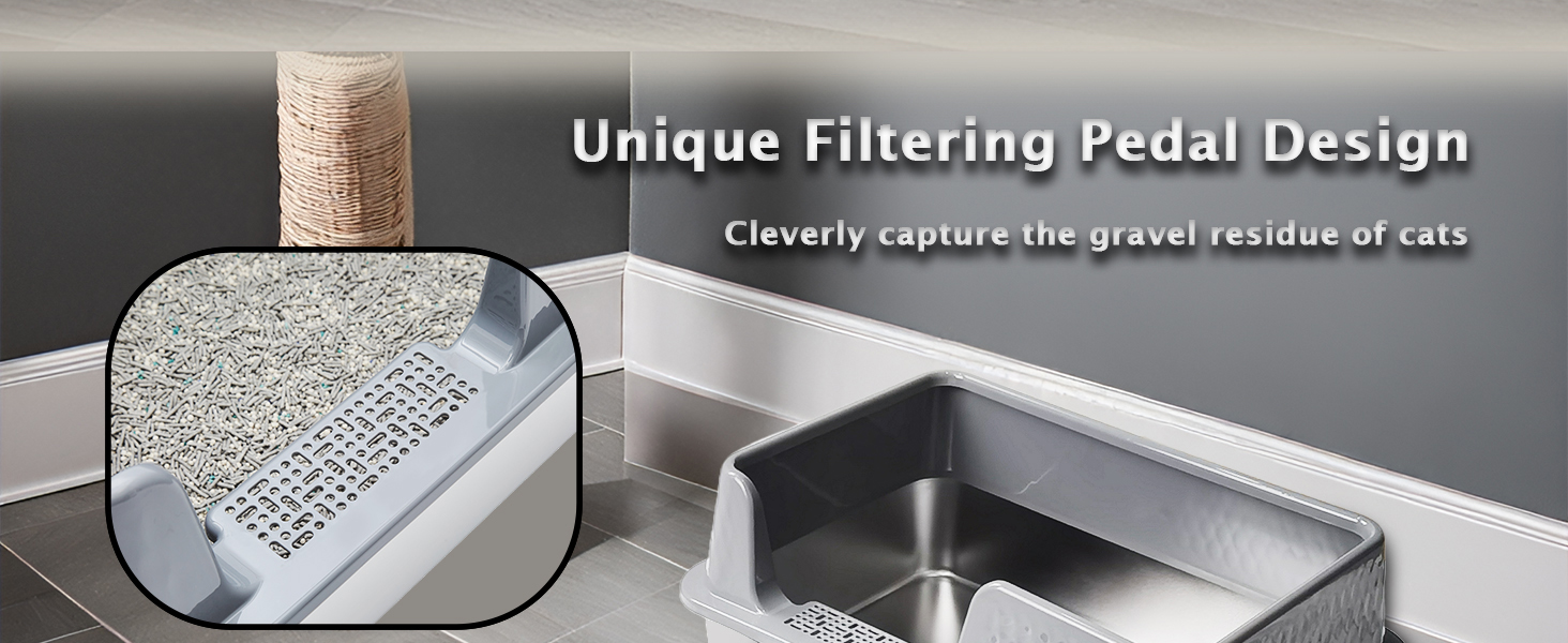 Pawsayes Stainless Steel Cat Litter Box with Lid for All Cats Extra Large Cat Litter Trays with 10cm Anti-Splash High Wall Sided Enclosure Cats Litter Tray (50x35x20 cm) (Transparent) 15 Stainless Steel Cat Litter Tray Large