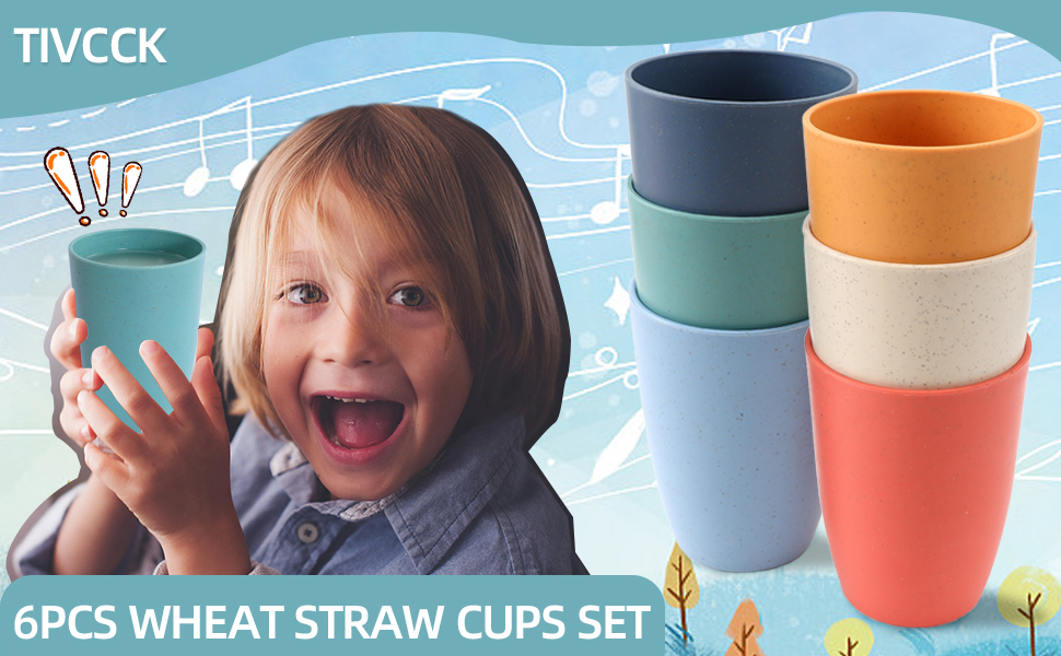 Wheat Straw Cups,6 PCS Plastic Cups Reusable,12 OZ
