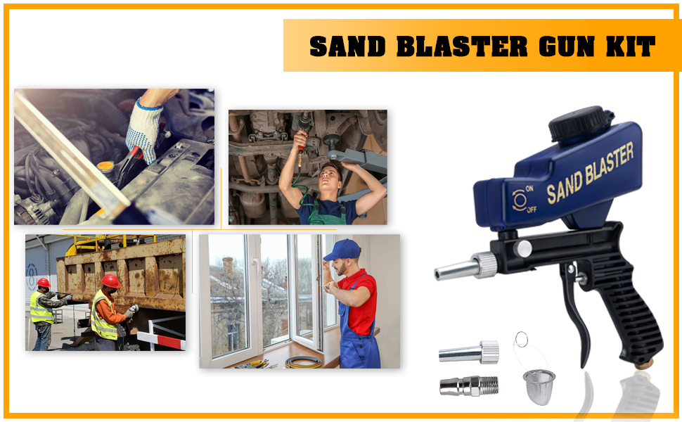 Sand Blaster Gun Kit for Air Compressor, Hand Held Sand Blaster for