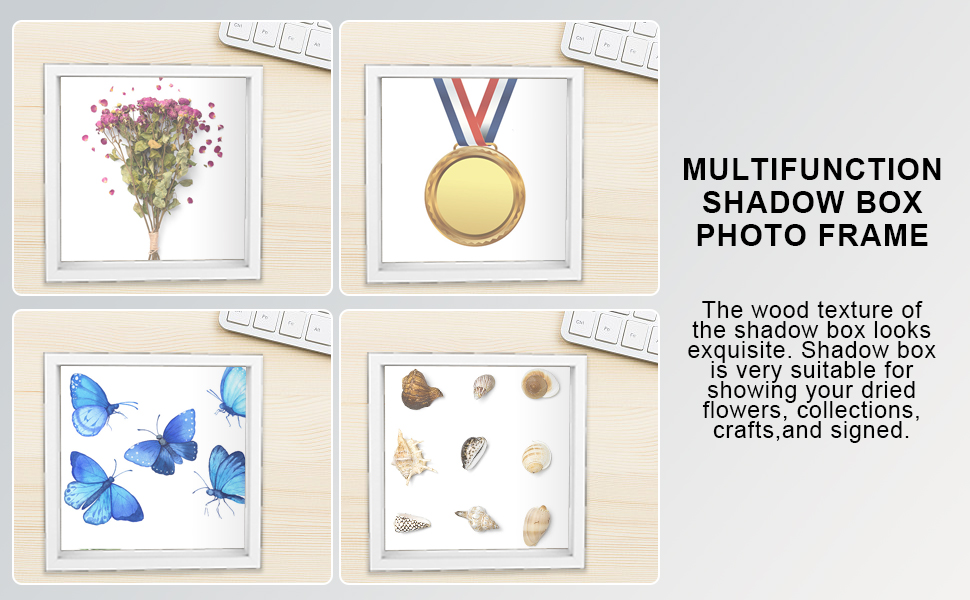 3D Shadow Box 20 x20 White Picture Frame Wooden Deep Box Display Personalised Photo Frames 3 cm