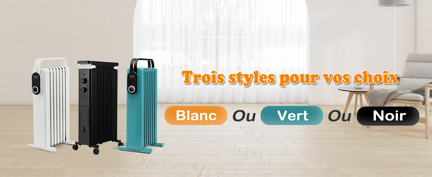 COSTWAY Radiateur Bain D'Huile 1500 W Mobile - 3 Puissance 5-35°C, 7 Eléments, Racks De Serviettes, Protection Contre Surchauffe Et Basculement, Bleu Vert 33 radiateur bain d'huile