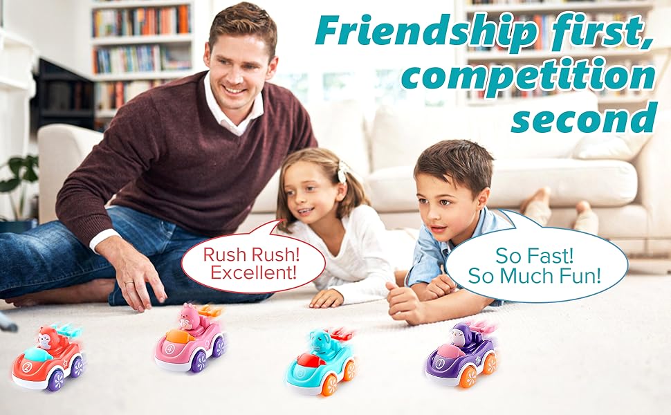 TUUYOOWK Friction Power Car, 4 Pack Toddler Cars Toys, Pull Back Cars for Toddlers 13 Year Old