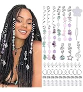 Leeven 50 PCS Colored Natural Stone Pendant Hair Jewelry for Braids Silver Hair Beads Crystal Dre...