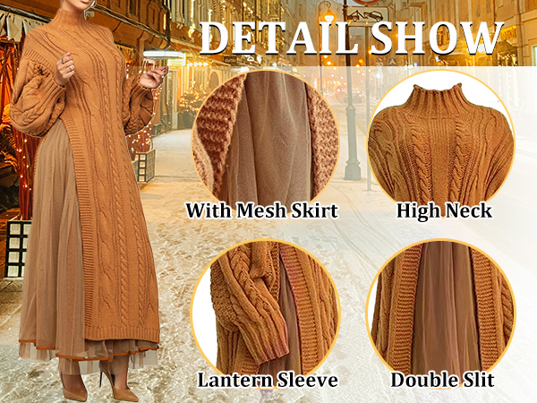 【最終値下げ】Puff Sleeve Cable Knit Dress Amazon.com: Women Slit Long Sleeve Cable Knit Sweater Maxi