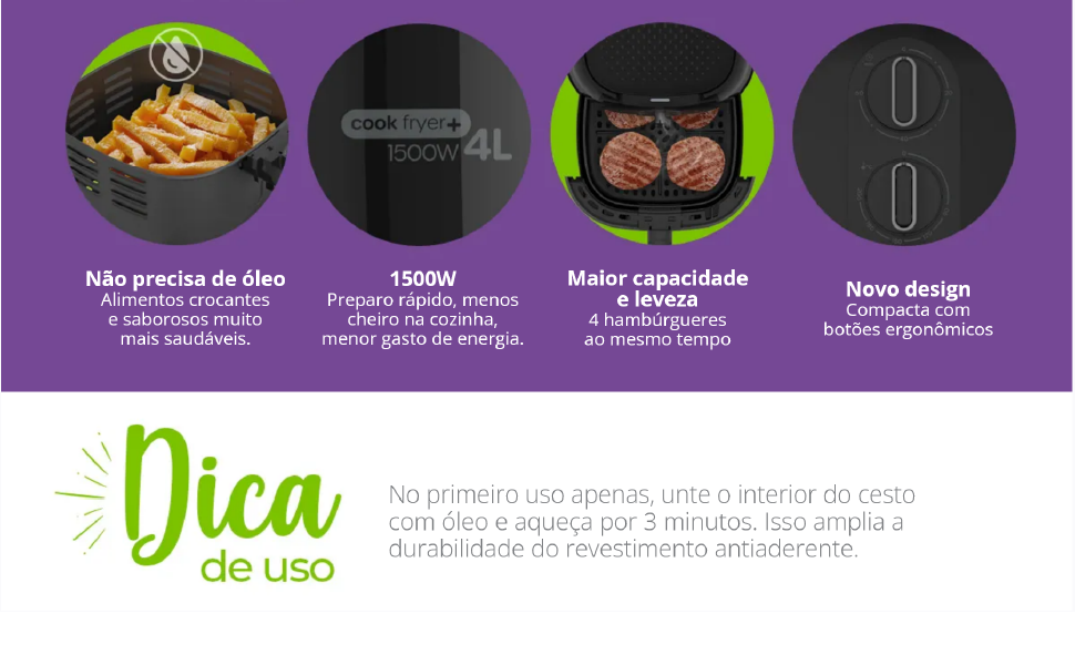 Fritadeira Sem Óleo 4L Cadence Cook Fryer