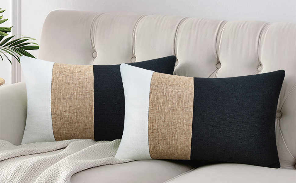 JASEN Black and White Throw Pillow Covers 12x20 Farmhouse