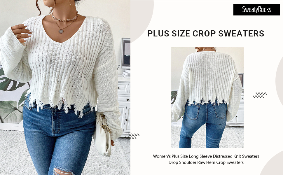 SweatyRocks Women's Plus Size Long Sleeve Drop Shoulder Crop