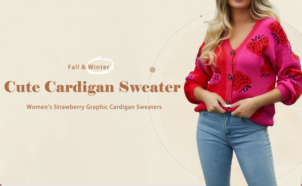 Women's Cute Strawberry Graphic Cardigan Sweaters Button