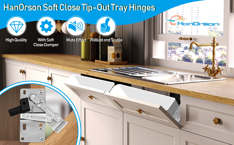 HanOrson 2 Pack Soft Close TipOut Tray Hinges, Standard Sink Hinges