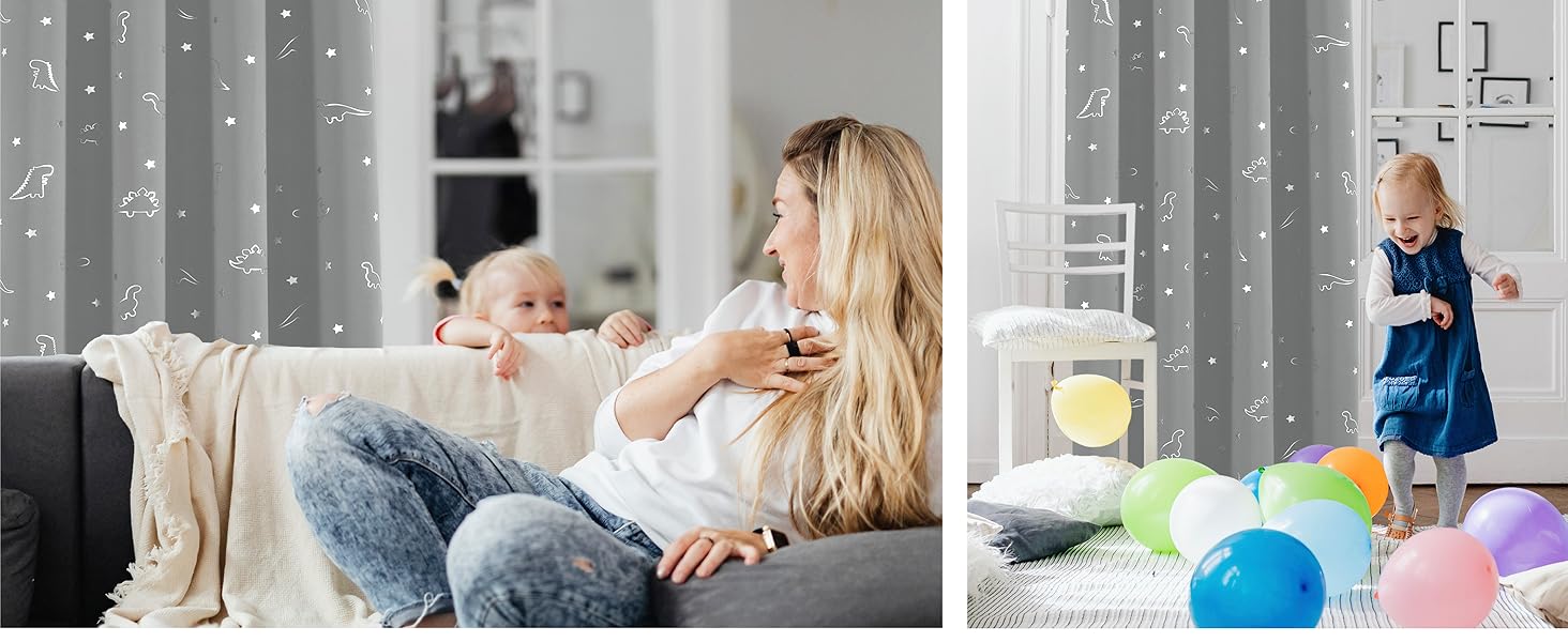 Dinosaur Foil Blackout Curtains for Kids Room Thermal Insulated Noise Reduce Drape for Boys Bedroom