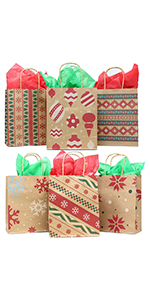 Christmas Kraft Gift Bags with Assorted Christmas Prints