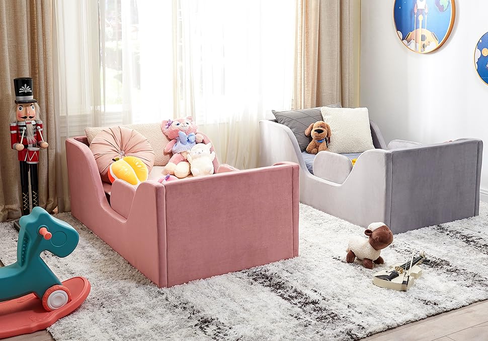 Moogeer Toddler Bed Frame with Removable Safety Rails, Fits