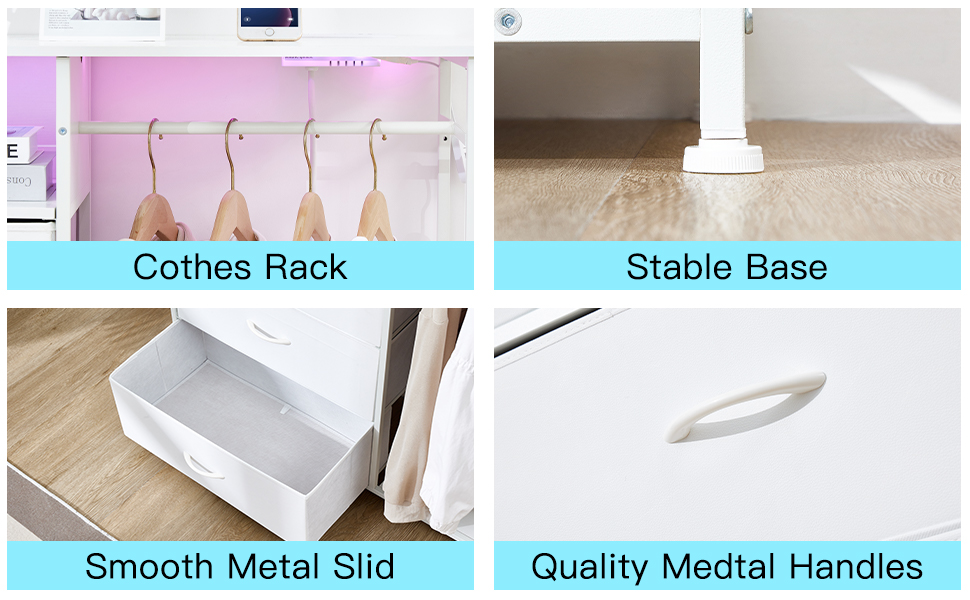 White Dresser for Closet,Led Tall Dresser for Bedroom